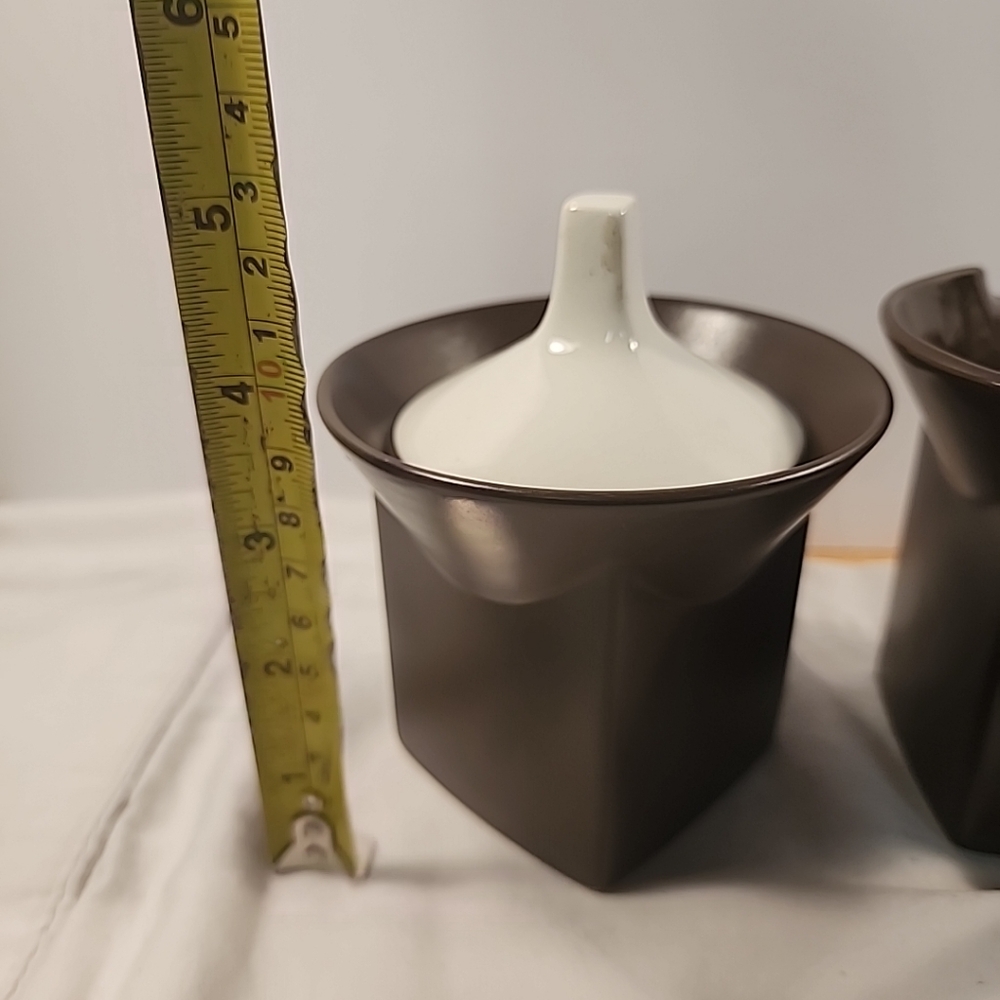 Vtg JOHNSON BROS TROPEZ Cream & Sugar Lid Set MCM Square Shape Brown Cream RARE - Picture 11 of 16